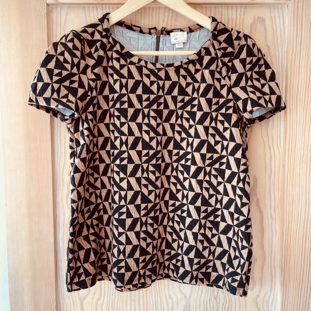 Anthropologie, Quilted Short Sleeve Top, Geometric, Size S, NWOT